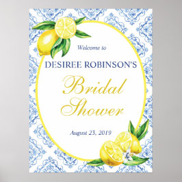 レモン ブライダルシャワー ウェルカムサイン 青いタイル イタリアン ポスター