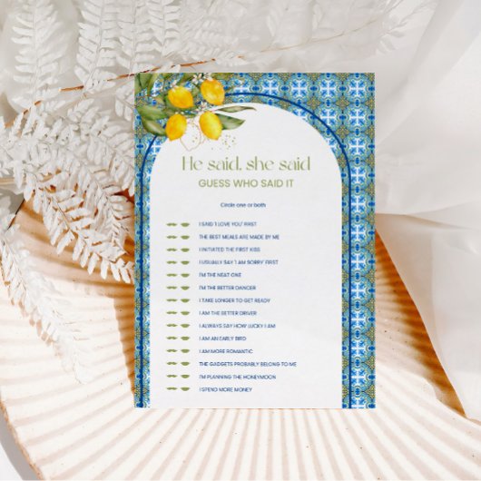 レモン ブライダルシャワー ヒーセッドシーセッド ゲーム カード