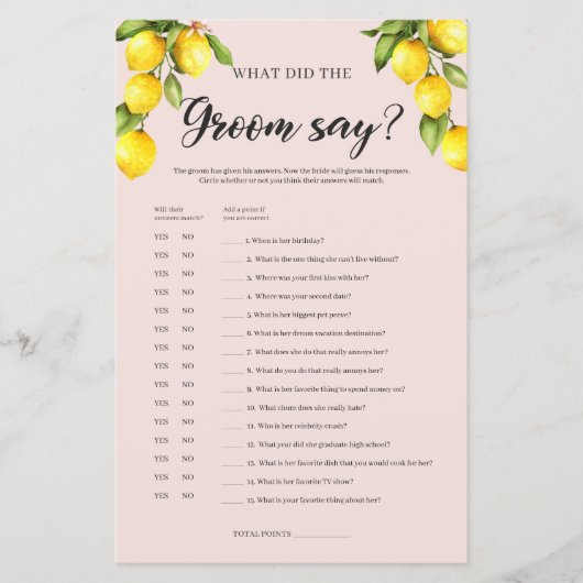 レモン ブライダルシャワー 何て新郎が言った ゲーム (正面)