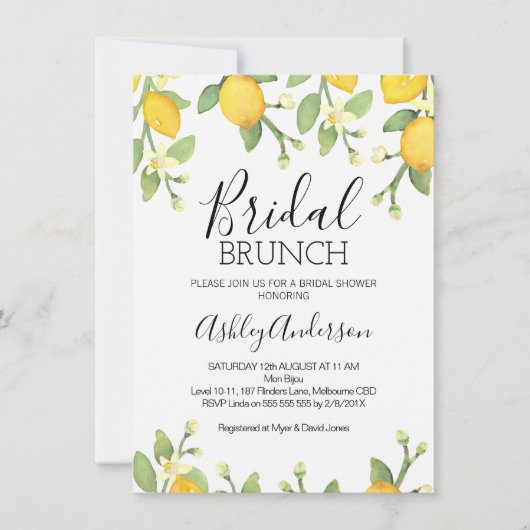 レモン ブライダル ブランチ ブライダルシャワー 招待状 (正面)
