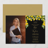 レモン ブラック アンド ゴールド 卒業パーティー フォト 招待状 (正面/裏面)