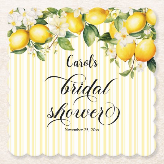 レモン ブランチ メディテレニアン サマー ブライダル シャワー ペーパーコースター (正面)
