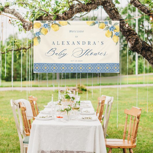 レモン ブルータイル イタリアン ベイビー シャワー バナー 横断幕