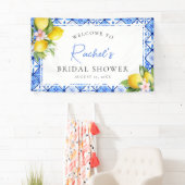 レモン ブルータイル フラワー ブライダルシャワー ウェルカム 横断幕 (インサイチュ)