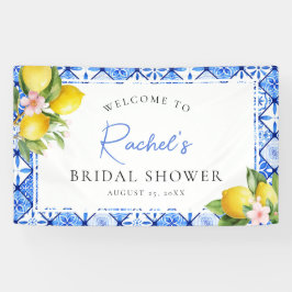 レモン ブルータイル フラワー ブライダルシャワー ウェルカム 横断幕