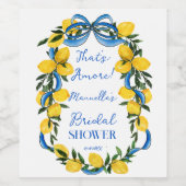 レモン ブルーボウ リボン ブライダルシャワー モノグラム入り ワインラベル (シングルラベル)