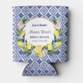 レモン ブルー イタリアン タイル ブライダル シャワー パーティー ネーム 缶クーラー (正面)