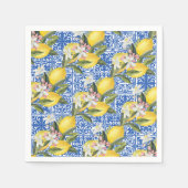 レモン & ブルー メディテレニアン タイル ウェディング シャワー スタンダードカクテルナプキン (正面)