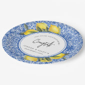レモン & ブルー メディテレーニア タイルエンゲージメントパーティー ペーパープレート (アングル)