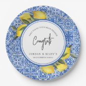 レモン & ブルー メディテレーニア タイルエンゲージメントパーティー ペーパープレート (正面)