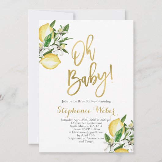 レモン ベイビーシャワー 招待状 (正面)