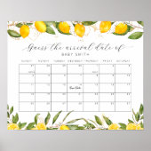 レモン ベイビー シャワー 出産予定日予想カレンダー ポスター (正面)