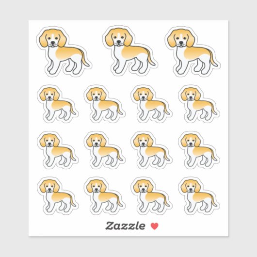 レモン+ホワイトのビーグル かわいいキャラクタードッグ シール (シート)