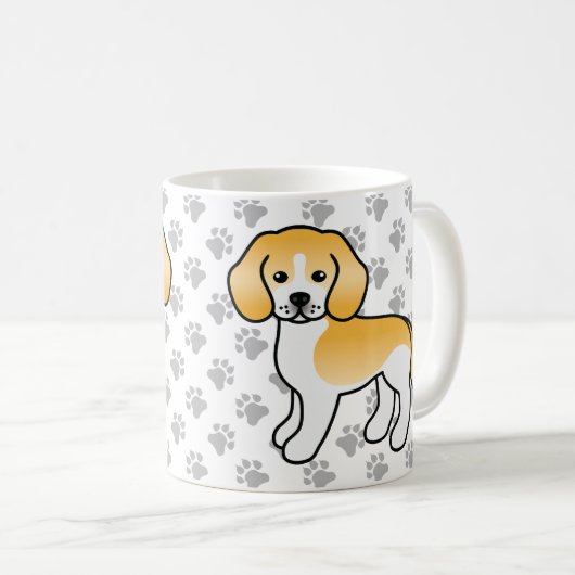 レモン&ホワイトビーグル漫画犬と足跡 コーヒーマグカップ (正面右)