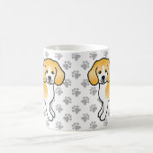 レモン&ホワイトビーグル漫画犬と足跡 コーヒーマグカップ (中央)