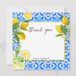 レモン メインスクイーズ ブルー タイル ブライダルシャワー サンキューカード