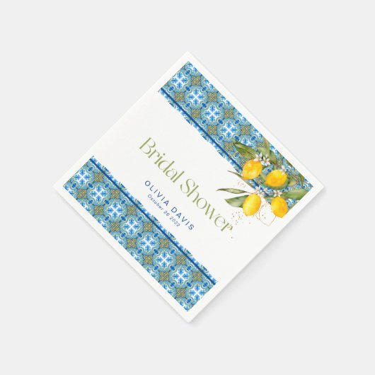 レモン メディテレーニアンタイル ブライダルシャワー スタンダードカクテルナプキン (角)