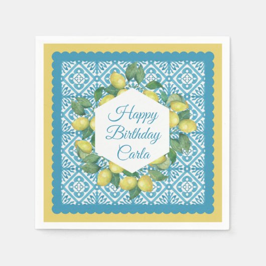 レモン&モロッコブルーカスタムパーティーナプキンス スタンダードカクテルナプキン (正面)