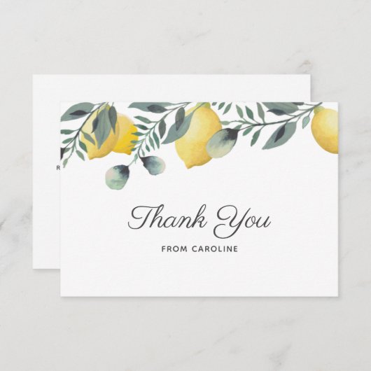 レモン&ユーカリのウェディングシャワーのお礼カード サンキューカード (正面/裏面)