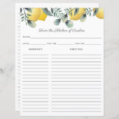 レモン&ユーカリレシピカードバインダーインサート (正面/裏面)