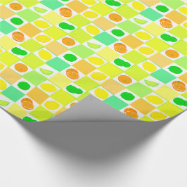 レモン、ライム、オレンジの柑橘類のフルーツスライスのパターン ラッピングペーパー