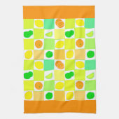 レモン、ライム、オレンジ柑橘類スライス縁どオレンジ キッチンタオル (縦)