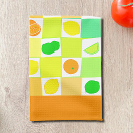 レモン、ライム、オレンジ柑橘類スライス縁どオレンジ キッチンタオル