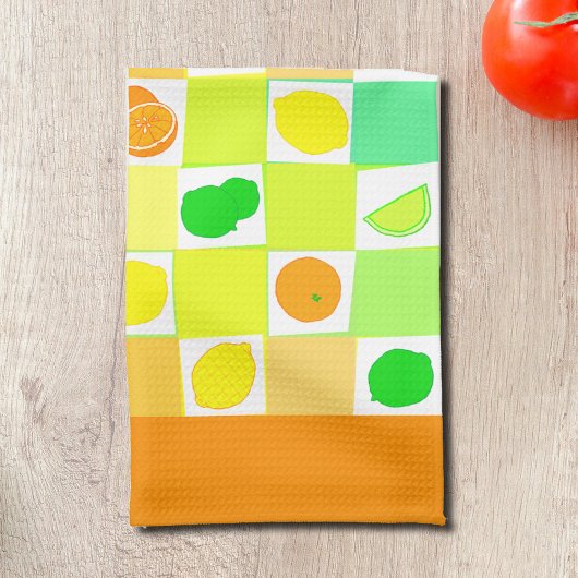 レモン、ライム、オレンジ柑橘類スライス縁どオレンジ キッチンタオル