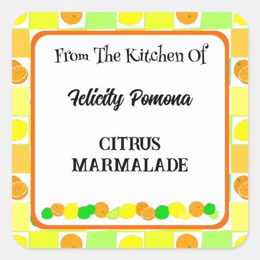 レモン、ライム、オレンジ柑橘類フルーツ編集可能 スクエアシール (正面)