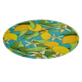 レモン、ラディバグ、ティール（緑がかった色）背景の花 カッティングボード (角)