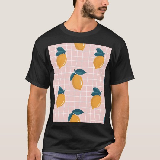 レモン、レトロな形状、夏のシームレスなパターン。 Tシャツ (正面)