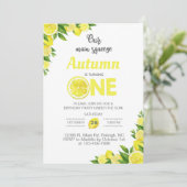 レモン、レモンの女の子の最初の誕生日の招待。 招待状 (スタンド正面)