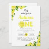 レモン、レモンの女の子の最初の誕生日の招待。 招待状 (正面/裏面)