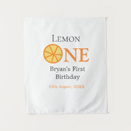 レモン ワン ハッピー ファースト バースデー オレンジ グレー レトロ ボー タペストリー