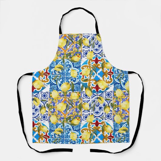 レモン、地中海のマジョリカ、タイタリアンイル、夏 エプロン (正面)