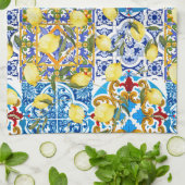 レモン、地中海のマジョリカ、タイタリアンイル、夏 キッチンタオル (折り畳み)