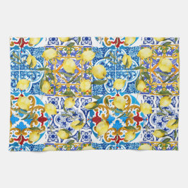 レモン、地中海のマジョリカ、タイタリアンイル、夏 キッチンタオル