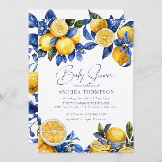 レモン | 夏の赤ちゃんシャワー 招待状 (正面/裏面)