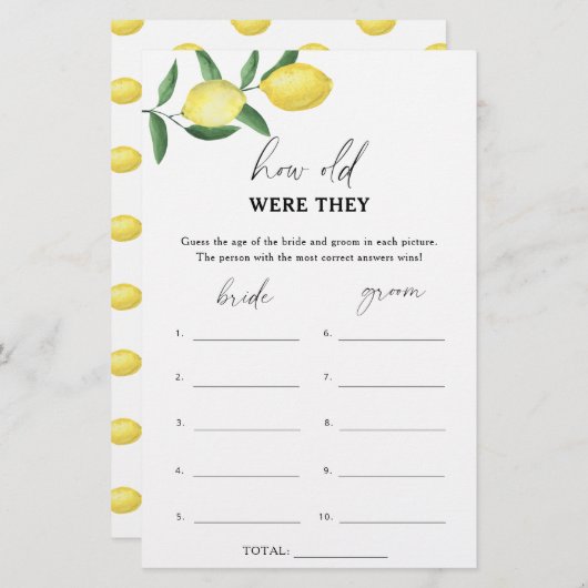 レモン – 彼らは何歳だったブライダルゲーム (正面/裏面)