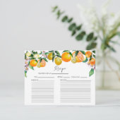 レモン |柑橘類 |ブライダルシャワーレシピカード 招待状 (スタンド正面)