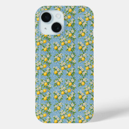 レモン 水彩 青 地中海 タイル 模様 iPhone 15ケース