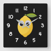 レモン、甘いフルーツと目のグーグル スクエア壁時計 (正面)