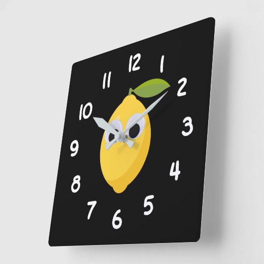レモン、甘いフルーツと目のグーグル スクエア壁時計 (傾斜)