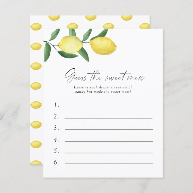 レモン – 甘い混乱ベビーシャワーゲームを推測 (正面/裏面)