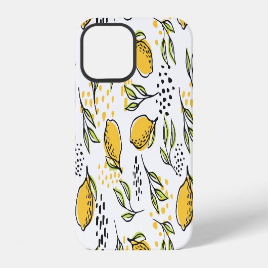 レモン、緑の枝:抽象芸術パターン。 iPhoneケース (裏面)