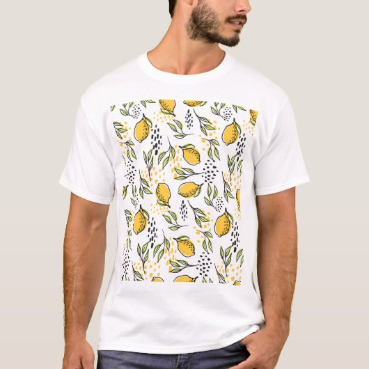 レモン、緑の枝：抽象芸術パターン。 Tシャツ (正面)
