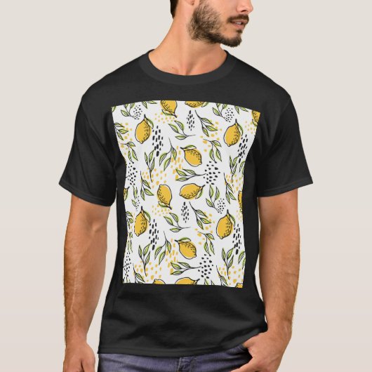 レモン、緑の枝:抽象芸術パターン。 Tシャツ (正面)
