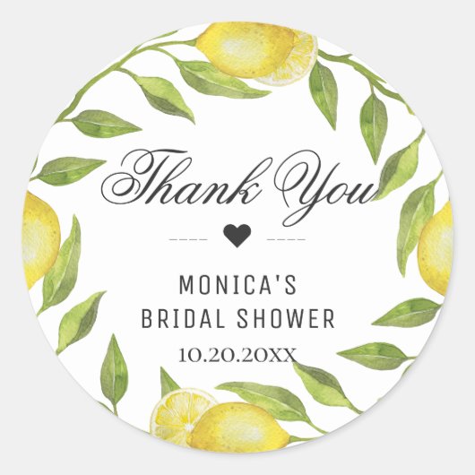 レモン 緑の花 ブロッサム モノグラム 名前 ラウンドシール (正面)