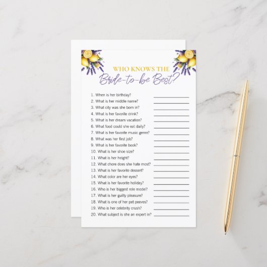 レモン「花嫁を知っている人」ブライダルシャワーゲーム (正面/裏面インサイチュ)