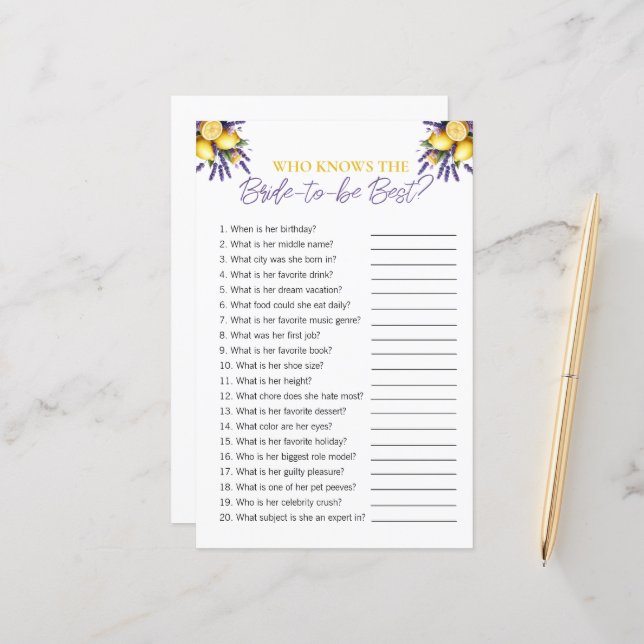 レモン「花嫁を知っている人」ブライダルシャワーゲーム (正面/裏面インサイチュ)